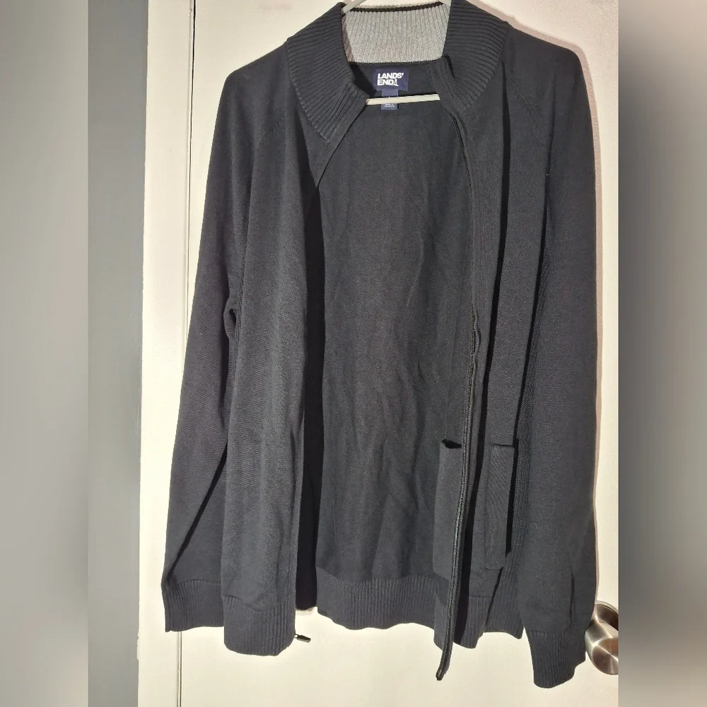 Lands' End Black Zip-Up Sweater